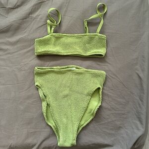 Youswim Lime Green Textured High-Waist Bikini Set - one size, stretch I